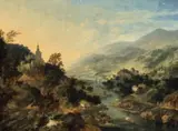 Jan Griffier the Elder, Two Panoramic River Landscapes, Oil on panel (parquetted). Each