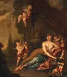 attributed to Gerard Hoet, Flora with Putti in a Landscape, Oil on canvas (relined)
