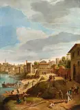 Gaspare van Wittel, called Vanvitelli, studio of, View of the Harbour at Ripa Grande View of the Strada di Marmorata at Ripa Grande, Oil on canvas (relined). Each