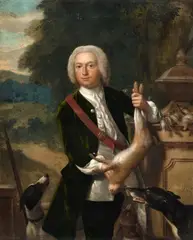 Philip van Dijk, A Portrait of Baron van Nieuwvliet as a Hunter A Portrait of Baroness van Nieuwvliet in a Landscape, Oil on panel. Each