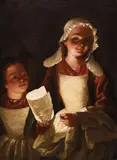 Netherlandish School 18th century, Two Girls with Paper Lanterns, Oil on canvas (relined)