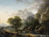 Claude-Louis Châtelet, A Mountainous Landscape with a Lake and Anglers A Mountainous Landscape with a Waterfall, Oil on canvas (relined). Each
