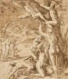 The Deluge by circle of Maarten van Heemskerck, Brown ink on paper, offered May 2015
