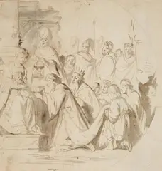 Rembrandt school, The Adoration of the Magi, Grey wash on paper