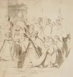 Rembrandt school, The Adoration of the Magi, Grey wash on paper