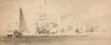 Willem van de Velde the Younger, Sailing Boats at Anchor, Brown and grey ink, grey was