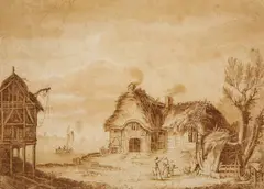 Emanuel Murant, Farmstead at the Sea, Brown ink and was