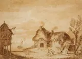 Emanuel Murant, Farmstead at the Sea, Brown ink and was