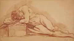 attributed to François Boucher, A Male Nude, Red chalk on laid paper