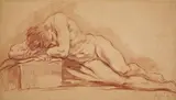 attributed to François Boucher, A Male Nude, Red chalk on laid paper