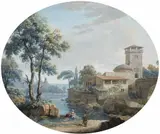 Two Arcadian Landscapes with Figures by Baron Louis-Albert Guillain Bacler d´Albe, Gouache on paper. Each, sold May 2015