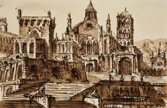 A Southern Architectural Capriccio by Pietro Gonzaga, Brown ink and wash on ribbed paper, sold May 2015