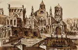 Pietro Gonzaga, A Southern Architectural Capriccio, Brown ink and wash on ribbed paper