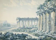 Filippo Giuntotardi, The three Temples in Paestum, Watercolour on laid paper