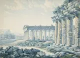 Filippo Giuntotardi, The three Temples in Paestum, Watercolour on laid paper