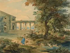 Friedrich Preller the Elder, The Palace and Park of Wilhelmsthal near Eisenach, Watercolour on paper