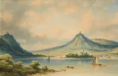 A View of the River Rhine with Nonnenwerth by Johannes Hilverdink, Watercolour, sold May 2015