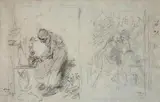 Ludwig Knaus, TWO SKETCHES FOR PAINTINGS, Black chalk on toned paper