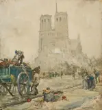 A Street Scene in Front of Notre Dame by Jean-François Raffaëlli, Watercolour and gouache on paper, offered May 2015
