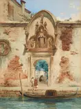 Franz Heinrich, A View of Venice with a Gateway and a Gondola, Watercolour