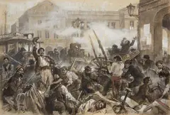 Max Karl Tilke, Street Fights in Turin 1917, Watercolour on laid paper