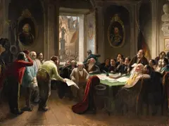 Johann Peter Hasenclever, Laboures before the City Council, Oil on canvas