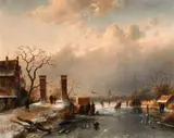 Charles Leickert, A Village Landscape with Skaters, Oil on panel