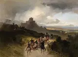 Ernst Schweinfurth, Landscape with a Castle and Wagon, Oil on canvas (relined)