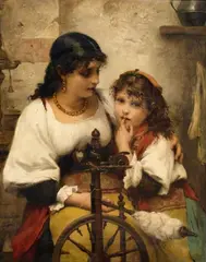 François Lafon, At the Spinning Wheel, Oil on canvas