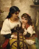 François Lafon, At the Spinning Wheel, Oil on canvas
