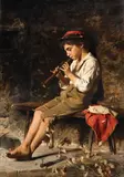 Luigi Bechi, A Boy Playing the Flute, Oil on canvas