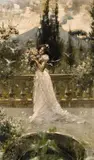 Postiglione, A Woman in a Garden, Oil on canvas, mounted on card