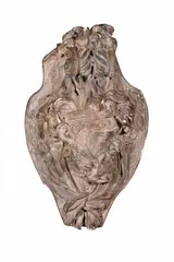 Andreas Schlüter, A painted plaster cartouche with the head of a dying warrior., A copy of the cartouche from the central avant corps of the south eastern interior wall of the Zeughaus in Berlin. The plaster painted in imitation of stone. With minor chips, primarily to the edge. H 128, W 87, D