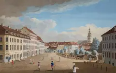Johann August Ernst Niegelssohn, Two Views of Berlin in the Era of Frederick the Great., Gouache over etching