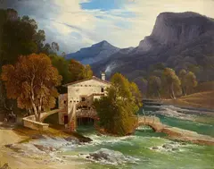 Wilhelm Schirmer, A Southern Valley with a Water Mill, Oil on canvas
