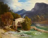 Wilhelm Schirmer, A Southern Valley with a Water Mill, Oil on canvas