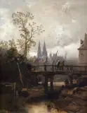 Charles Hoguet, A View of a Medieval City, Oil on canvas (relined)