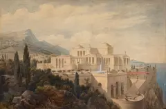 Hermann Ziller, A Study after Schinkel's Design for a Palace in Crimea, Watercolour