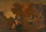 Pieter de Bloot, Genre Scene by a Tavern, Oil on canvas, mounted on panel