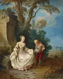 German School mid-18th century, A Courtship in the Park, Oil on copper
