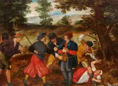 Flemish School 17th century, A Robbery on a Country Road, Oil on panel