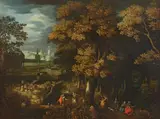 A Park Landscape with Courtly Figures by Flemish School 17th century, Oil on canvas (relined), sold Mar 2015