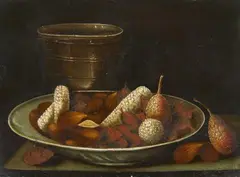 circle of Georg Flegel, Still Life with Almonds, Sweetmeats and Drinking Vessels Still Life with Figs, Sweetmeats and a Wine Glass, Oil on panel. 16.5 x 24 and