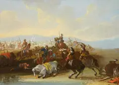 Jan van Huchtenburgh, Battle Scene, Oil on panel