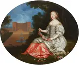 A Lady in a Park Landscape - Mademoiselle Bouthillier, femme du Maréchal du Clérambault by circle of Pierre Mignard, Oil on panel, sold Mar 2015