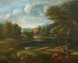 Small Landscape with Hermes and Argos by Jean François Millet I, called Francisque Millet, attributed to, Oil on canvas, sold Mar 2015