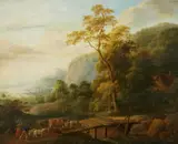 attributed to Johann Caspar Schneider, Rhenish Landscape with Cattle, Oil on panel (parquetted)