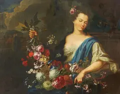 Augustinus Terwesten, A Young Woman with a Garland (Flora?), Oil on canvas (the edges relined)