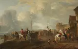 studio of Philips Wouwerman, Riding Games on the Beach, Oil on canvas (relined)