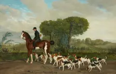 attributed to August Carl Vilhelm Thomsen, Hunter with a Pack of Dogs Belonging to the Duke of Schleswig-Holstein-Sonderburg-Augustenburg, Oil on canvas (relined)